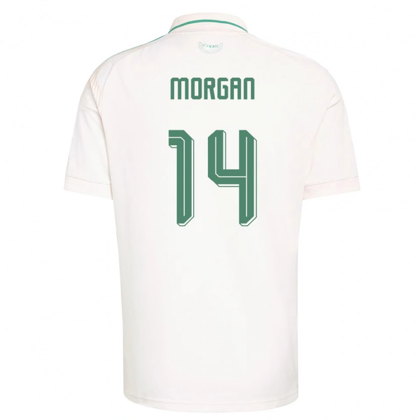 Danxen Mujer Camiseta Gales George Morgan #14 Blanco Marrón Verde 2ª Equipación 26-28 La Camisa