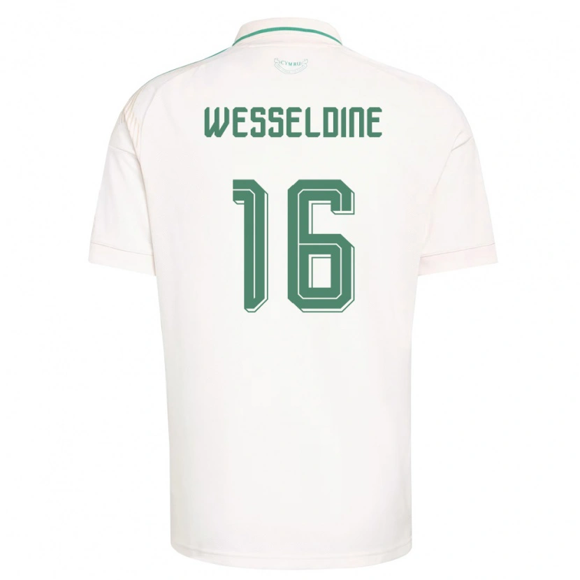 Danxen Mujer Camiseta Gales Charlie Wesseldine #16 Blanco Marrón Verde 2ª Equipación 26-28 La Camisa