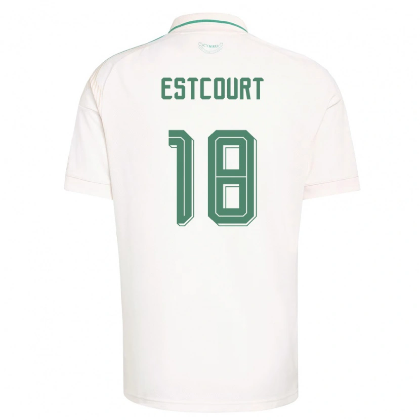 Danxen Mujer Camiseta Gales Charlie Estcourt #18 Blanco Marrón Verde 2ª Equipación 26-28 La Camisa