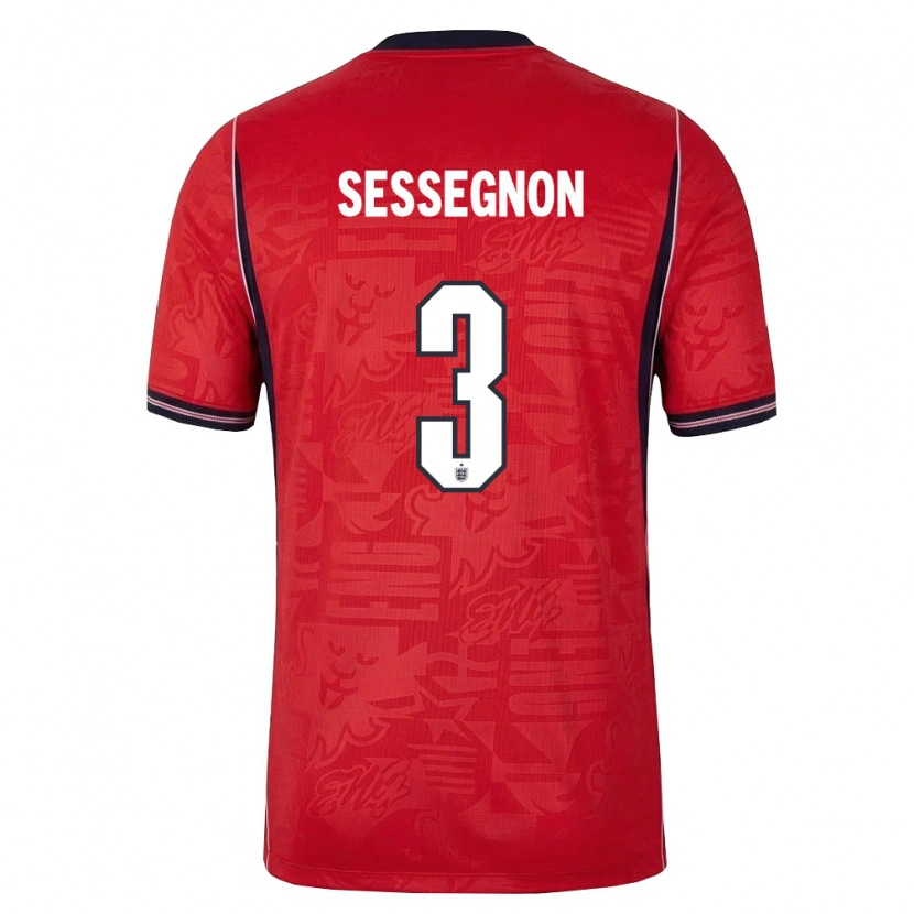 Danxen Mujer Camiseta Inglaterra Ryan Sessegnon #3 Rojo Marino Blanco 2ª Equipación 26-28 La Camisa