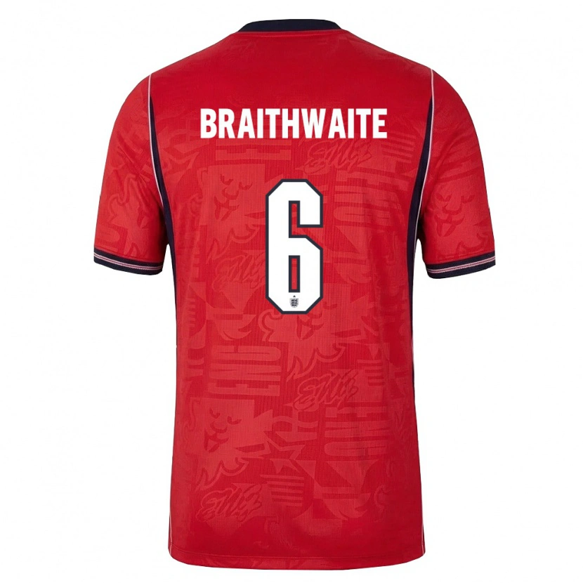 Danxen Mujer Camiseta Inglaterra Kaden Braithwaite #6 Rojo Marino Blanco 2ª Equipación 26-28 La Camisa