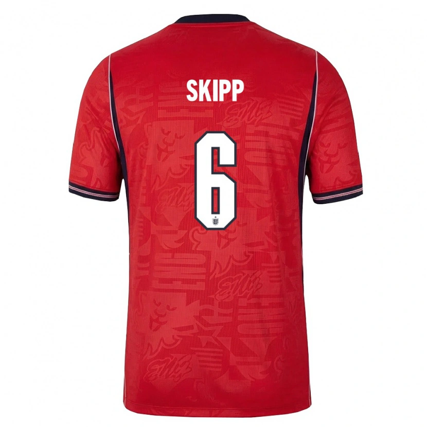 Danxen Mujer Camiseta Inglaterra Oliver Skipp #6 Rojo Marino Blanco 2ª Equipación 26-28 La Camisa