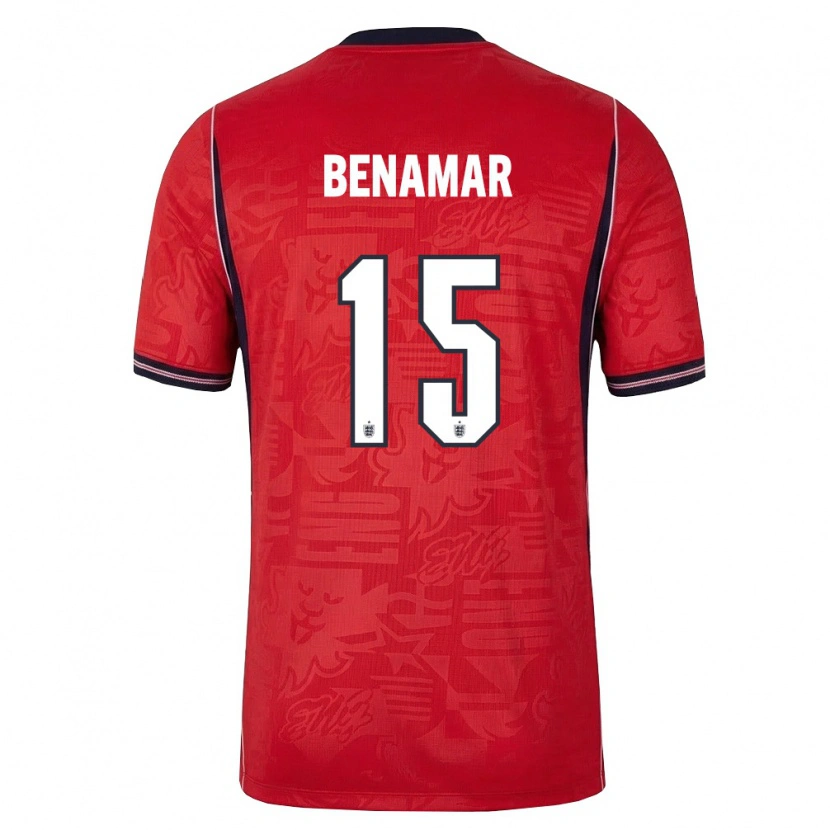 Danxen Mujer Camiseta Inglaterra Dean Benamar #15 Rojo Marino Blanco 2ª Equipación 26-28 La Camisa