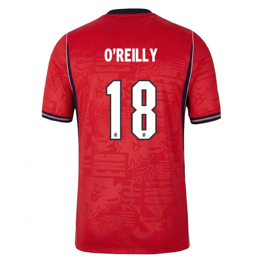 Danxen Mujer Camiseta Inglaterra Nico O'reilly #18 Rojo Marino Blanco 2ª Equipación 26-28 La Camisa