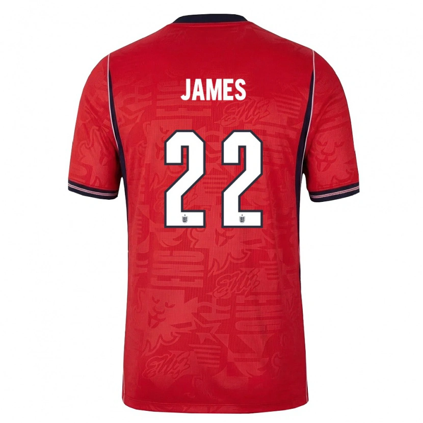 Danxen Mujer Camiseta Inglaterra Lauren James #22 Rojo Marino Blanco 2ª Equipación 26-28 La Camisa