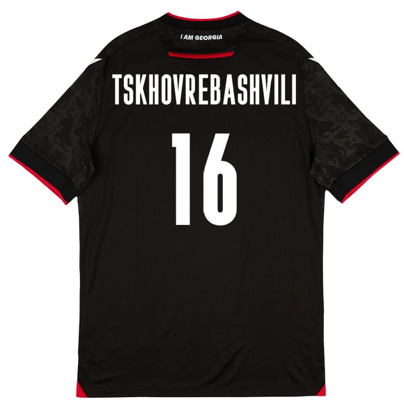 Danxen Mujer Camiseta Georgia Nikoloz Tskhovrebashvili #16 Negro Blanco Rojo 2ª Equipación 26-28 La Camisa