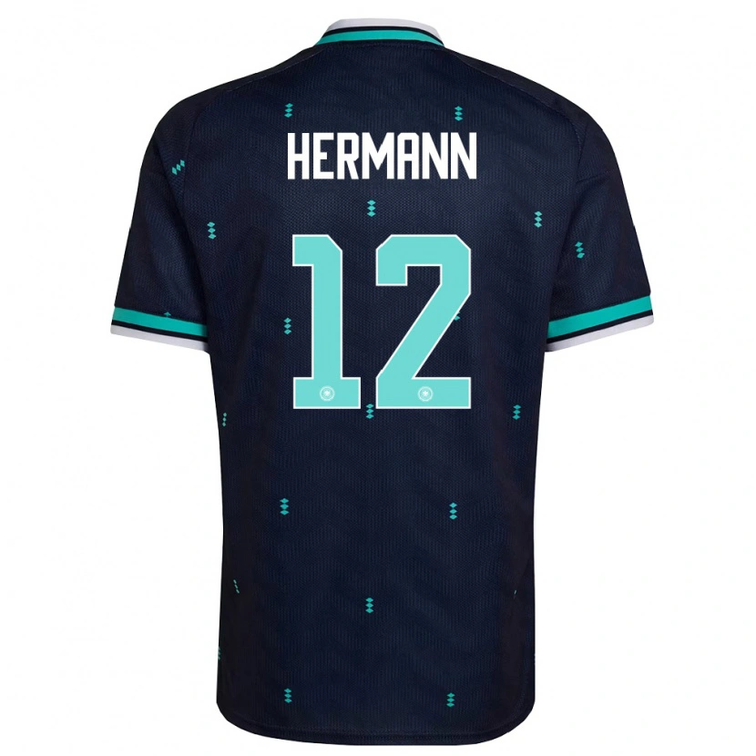 Danxen Mujer Camiseta Alemania Hannes Hermann #12 Marino Azul Cielo Blanco 2ª Equipación 26-28 La Camisa