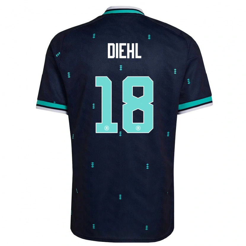 Danxen Mujer Camiseta Alemania Justin Diehl #18 Marino Azul Cielo Blanco 2ª Equipación 26-28 La Camisa