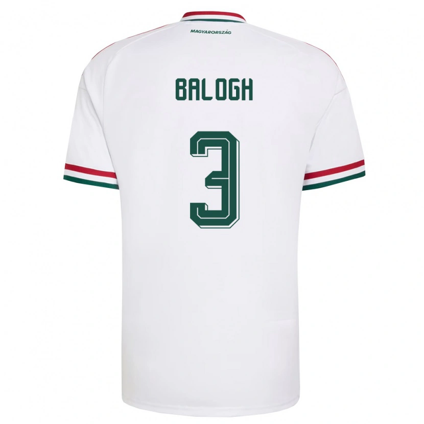 Danxen Mujer Camiseta Hungría Botond Balogh #3 Blanco Rojo Verde 2ª Equipación 26-28 La Camisa