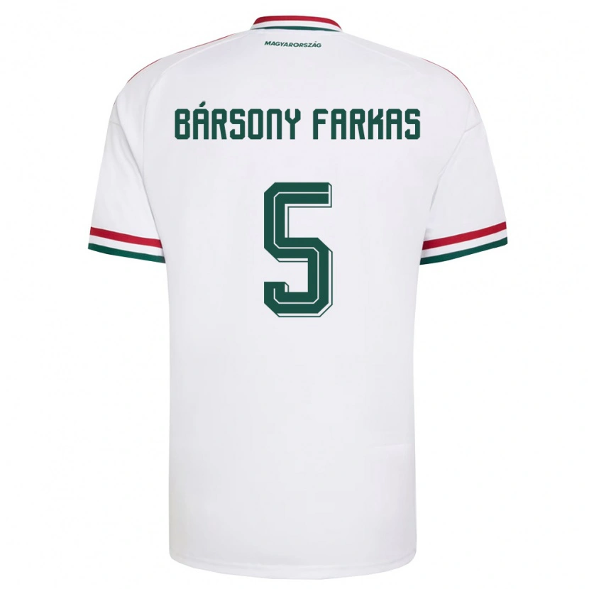 Danxen Mujer Camiseta Hungría Dániel Bársony Farkas #5 Blanco Rojo Verde 2ª Equipación 26-28 La Camisa