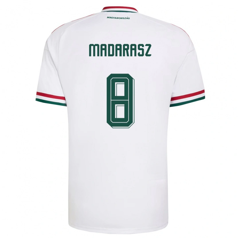 Danxen Mujer Camiseta Hungría Ádám Madarász #8 Blanco Rojo Verde 2ª Equipación 26-28 La Camisa