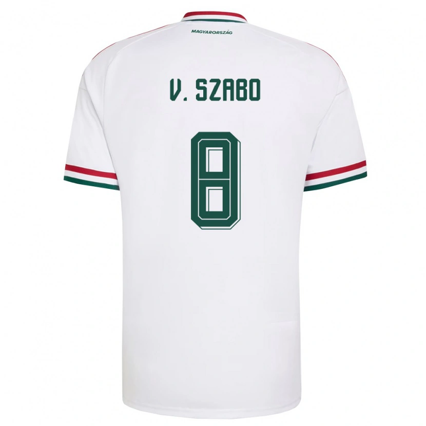 Danxen Mujer Camiseta Hungría Viktória Szabó #8 Blanco Rojo Verde 2ª Equipación 26-28 La Camisa