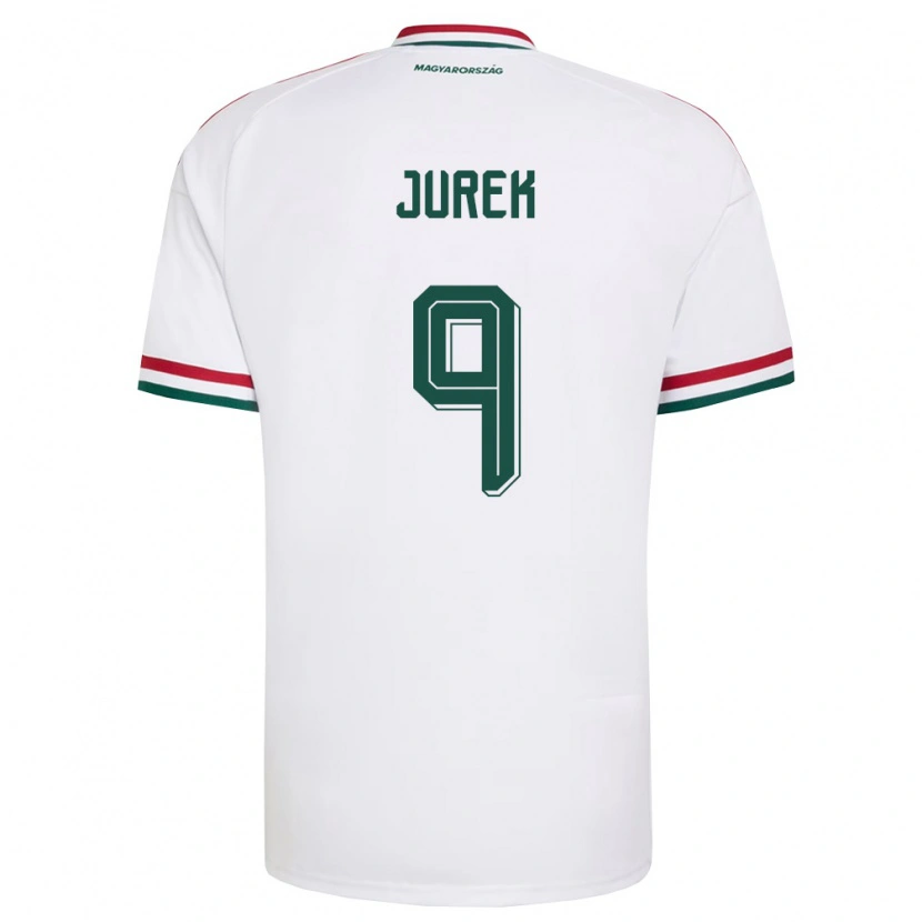 Danxen Mujer Camiseta Hungría Gábor Jurek #9 Blanco Rojo Verde 2ª Equipación 26-28 La Camisa