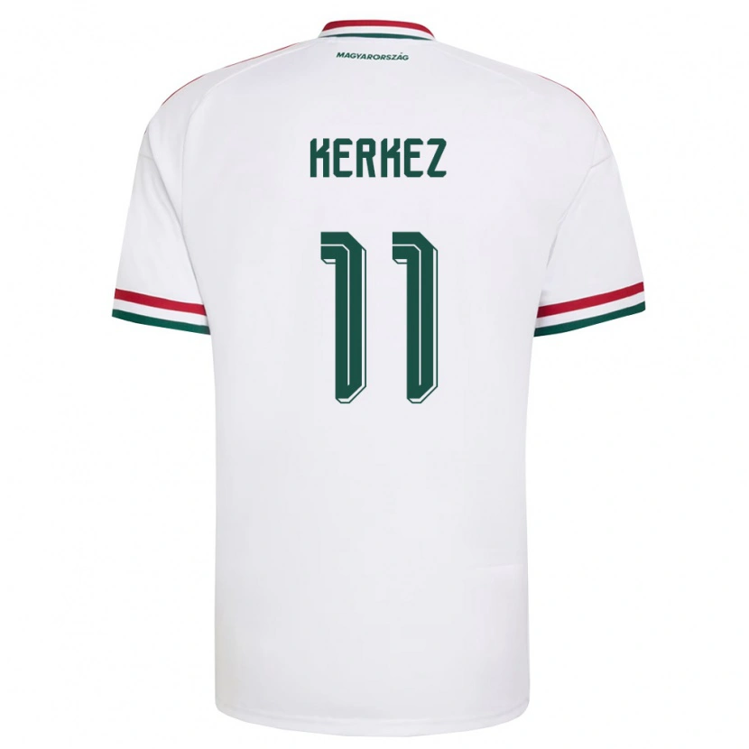 Danxen Mujer Camiseta Hungría Milos Kerkez #11 Blanco Rojo Verde 2ª Equipación 26-28 La Camisa