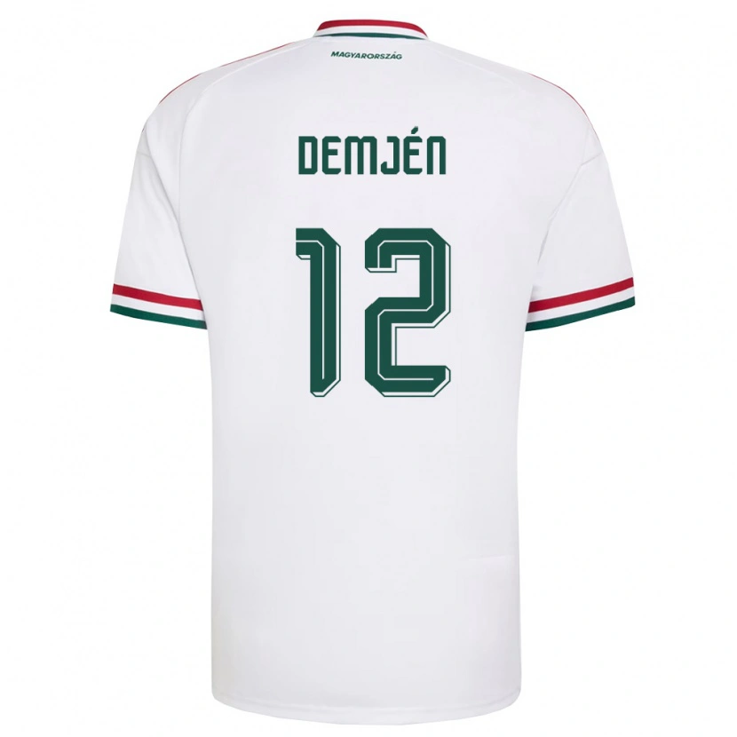 Danxen Mujer Camiseta Hungría Patrik Demjén #12 Blanco Rojo Verde 2ª Equipación 26-28 La Camisa