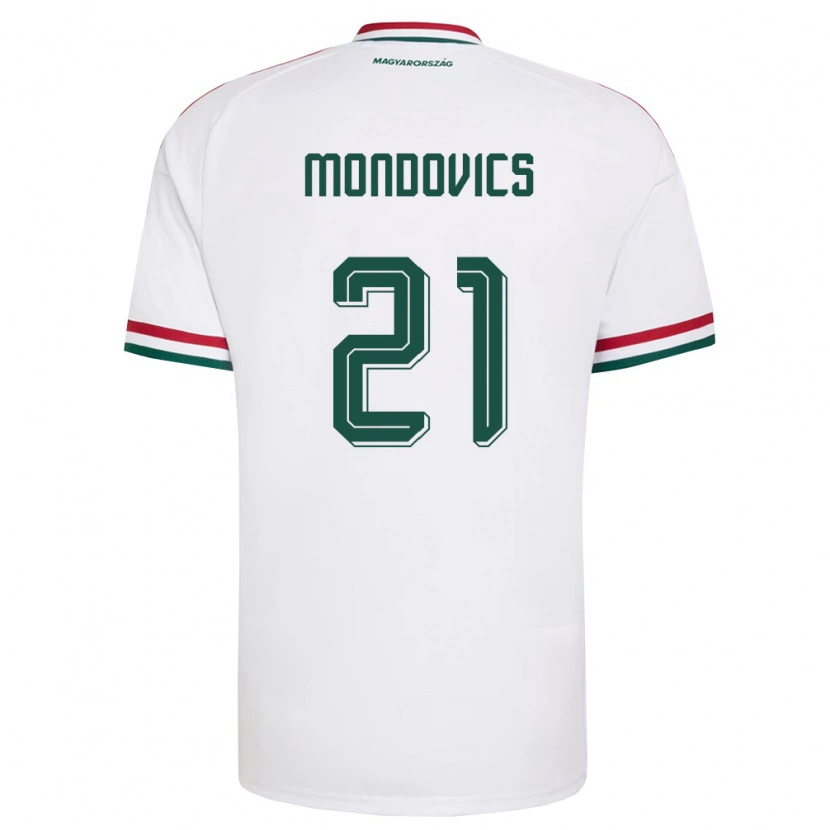 Danxen Mujer Camiseta Hungría Kevin Mondovics #21 Blanco Rojo Verde 2ª Equipación 26-28 La Camisa