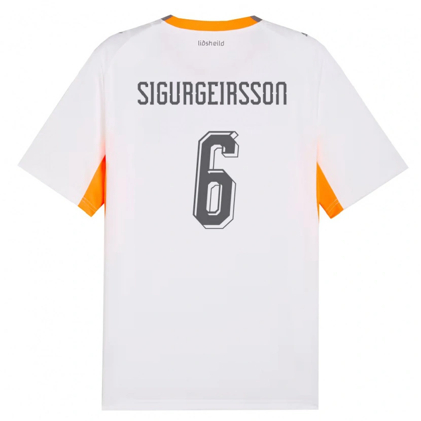 Danxen Mujer Camiseta Islandia Rúnar Thór Sigurgeirsson #6 Blanco Naranja Gris 2ª Equipación 26-28 La Camisa