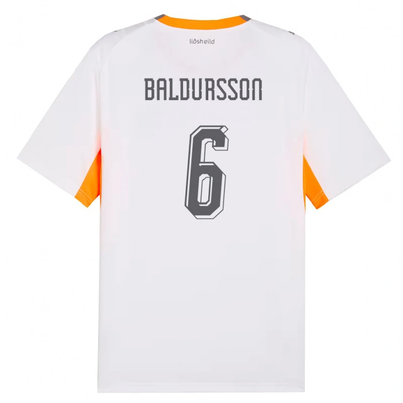 Danxen Mujer Camiseta Islandia Breki Baldursson #6 Blanco Naranja Gris 2ª Equipación 26-28 La Camisa