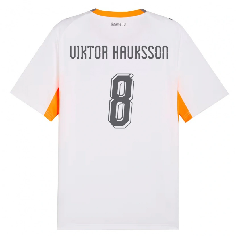 Danxen Mujer Camiseta Islandia Jón Viktor Hauksson #8 Blanco Naranja Gris 2ª Equipación 26-28 La Camisa