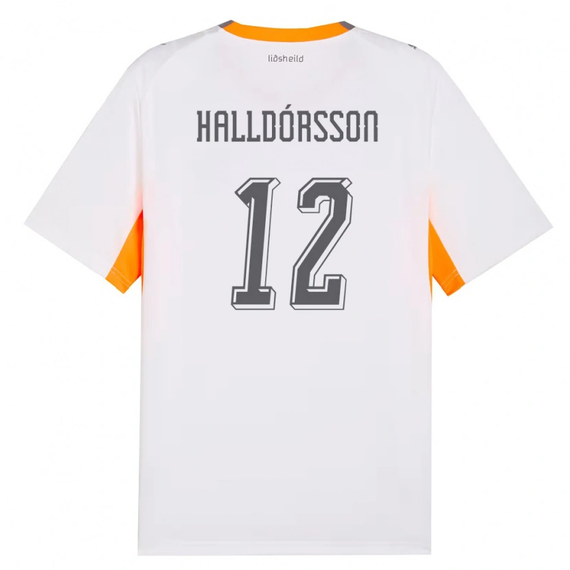 Danxen Mujer Camiseta Islandia Elmar Ágúst Halldórsson #12 Blanco Naranja Gris 2ª Equipación 26-28 La Camisa