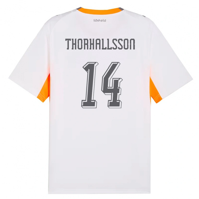 Danxen Mujer Camiseta Islandia Dagur Dan Thórhallsson #14 Blanco Naranja Gris 2ª Equipación 26-28 La Camisa