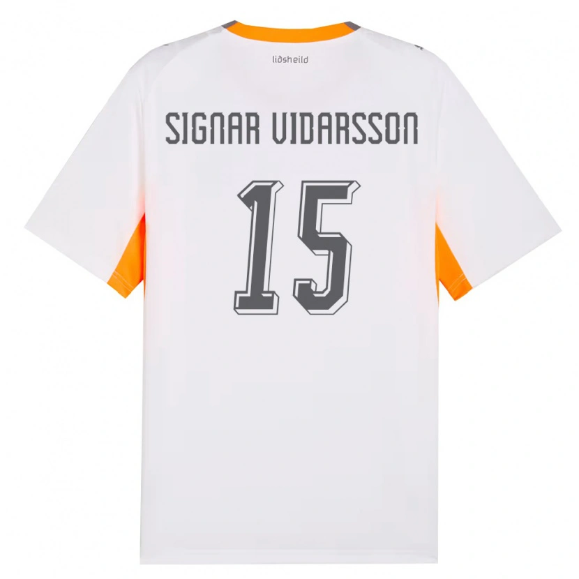 Danxen Mujer Camiseta Islandia Smári Signar Vidarsson #15 Blanco Naranja Gris 2ª Equipación 26-28 La Camisa