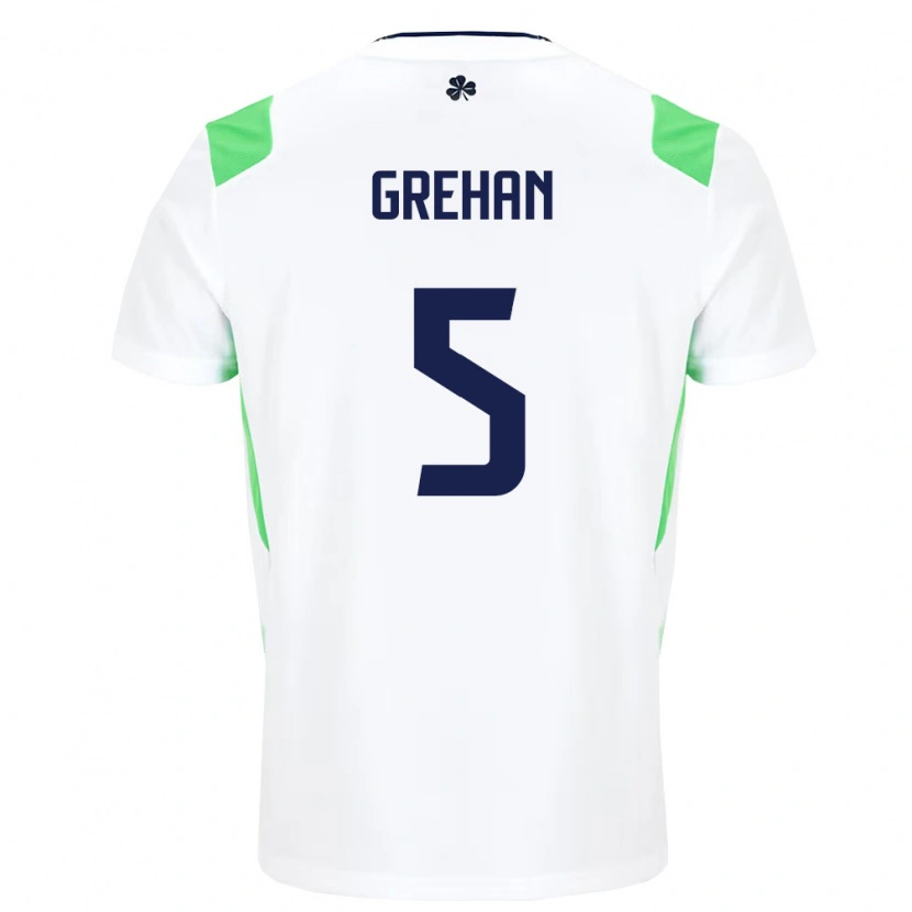 Danxen Mujer Camiseta Irlanda Seán Grehan #5 Blanco Verde Claro 2ª Equipación 26-28 La Camisa