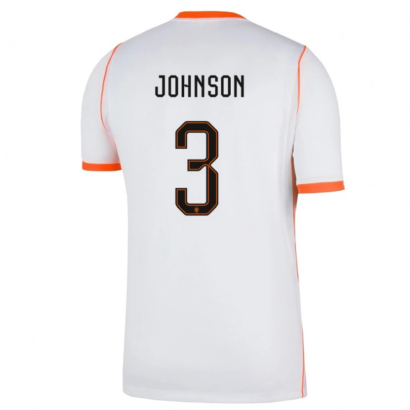 Danxen Mujer Camiseta Países Bajos Jinairo Johnson #3 Blanco Naranja 2ª Equipación 26-28 La Camisa