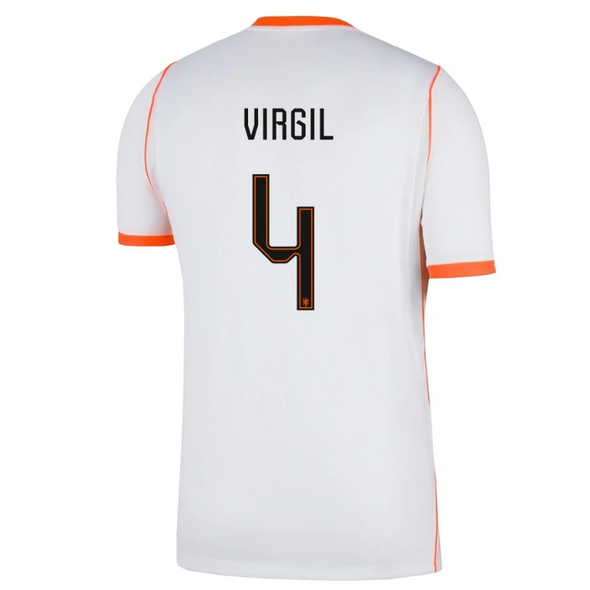 Danxen Mujer Camiseta Países Bajos Virgil Van Dijk #4 Blanco Naranja 2ª Equipación 26-28 La Camisa