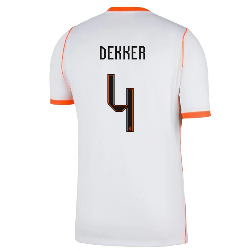 Danxen Mujer Camiseta Países Bajos Maxim Dekker #4 Blanco Naranja 2ª Equipación 26-28 La Camisa