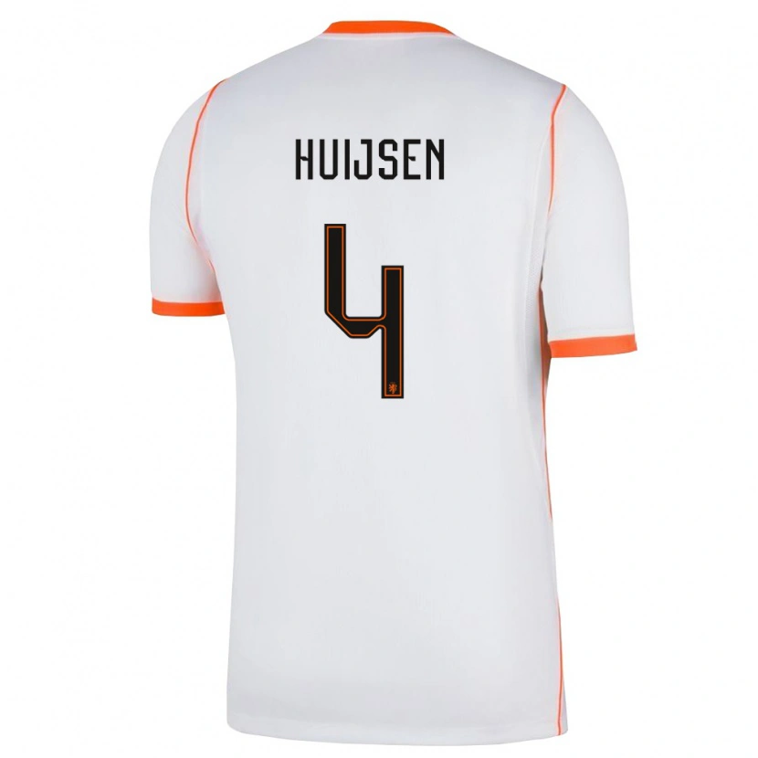 Danxen Mujer Camiseta Países Bajos Dean Huijsen #4 Blanco Naranja 2ª Equipación 26-28 La Camisa