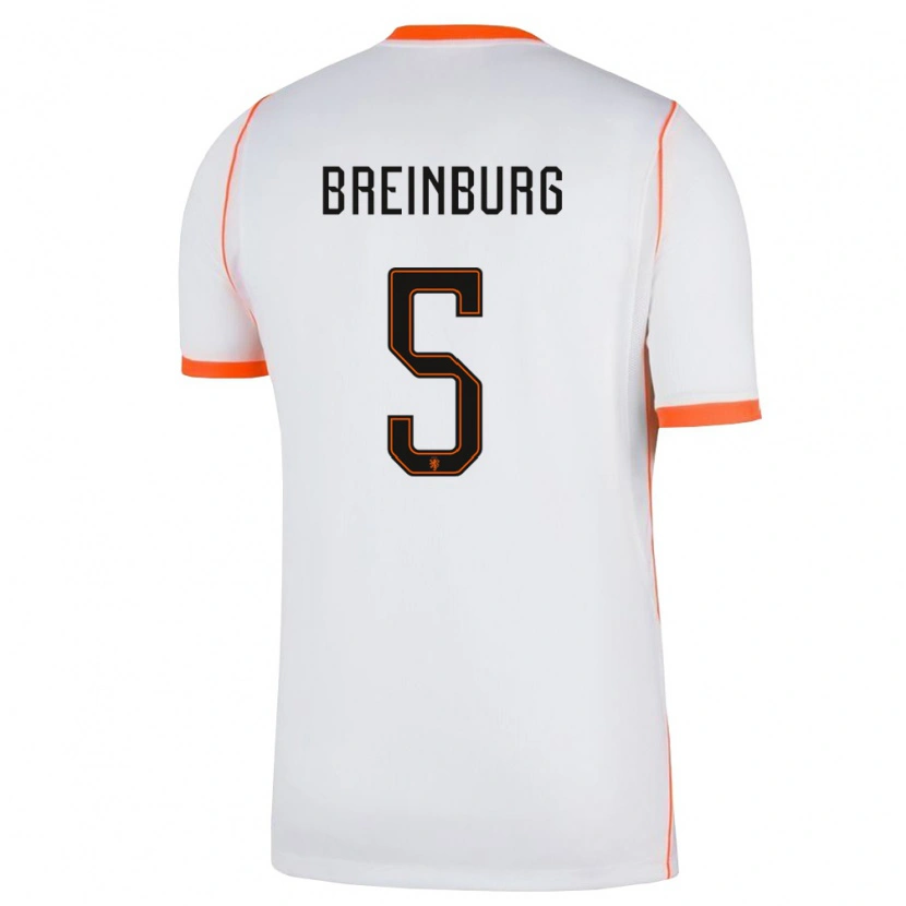 Danxen Mujer Camiseta Países Bajos Rainey Breinburg #5 Blanco Naranja 2ª Equipación 26-28 La Camisa