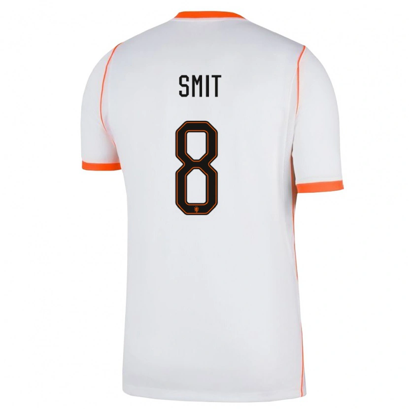 Danxen Mujer Camiseta Países Bajos Kees Smit #8 Blanco Naranja 2ª Equipación 26-28 La Camisa