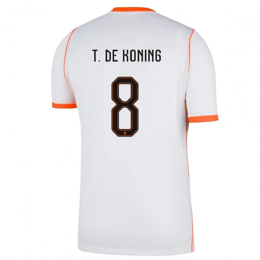 Danxen Mujer Camiseta Países Bajos Tim De Koning #8 Blanco Naranja 2ª Equipación 26-28 La Camisa