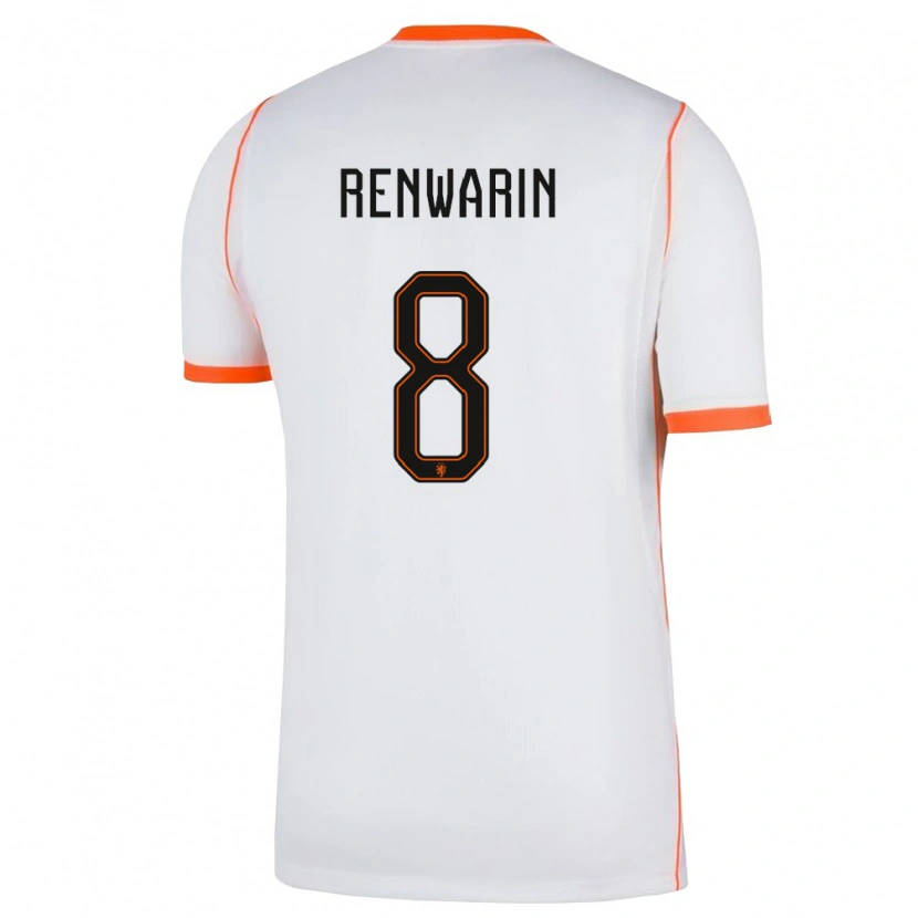 Danxen Mujer Camiseta Países Bajos Givaro Renwarin #8 Blanco Naranja 2ª Equipación 26-28 La Camisa
