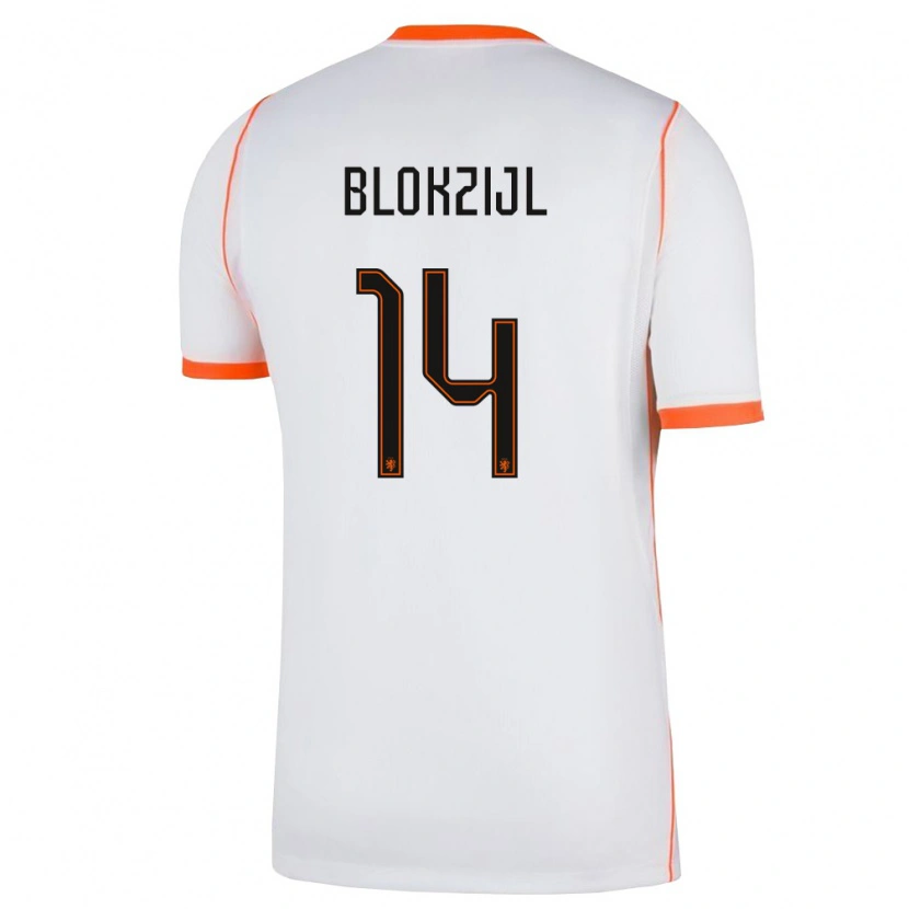 Danxen Mujer Camiseta Países Bajos Thijmen Blokzijl #14 Blanco Naranja 2ª Equipación 26-28 La Camisa