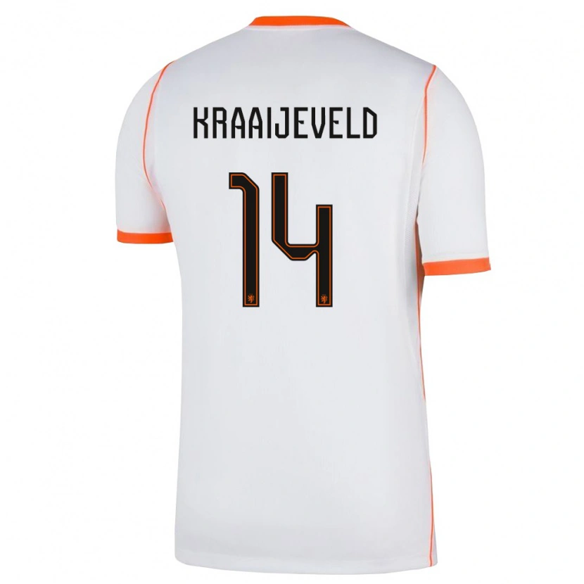 Danxen Mujer Camiseta Países Bajos Thijs Kraaijeveld #14 Blanco Naranja 2ª Equipación 26-28 La Camisa