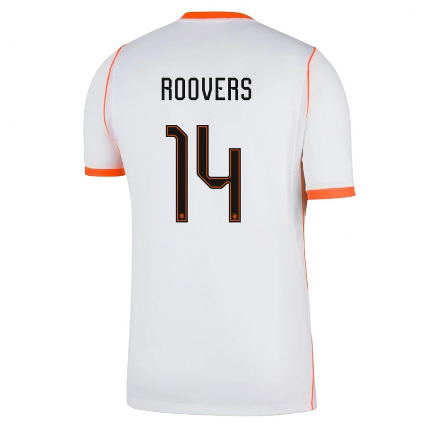 Danxen Mujer Camiseta Países Bajos Sam Roovers #14 Blanco Naranja 2ª Equipación 26-28 La Camisa