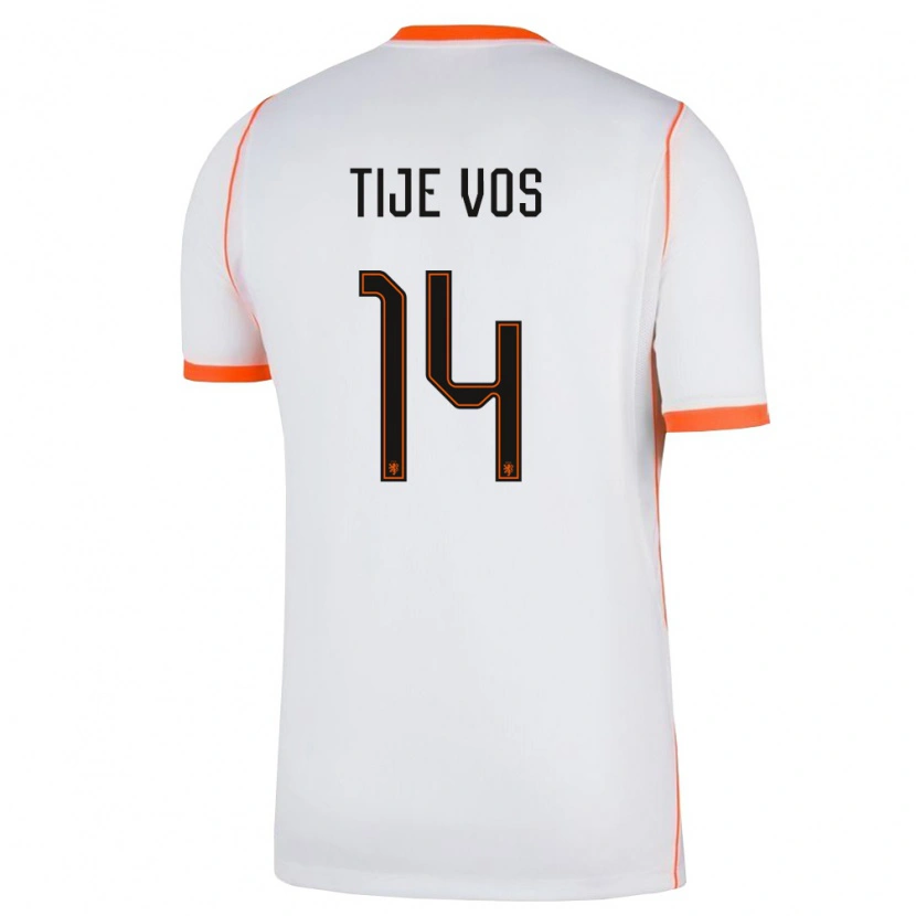 Danxen Mujer Camiseta Países Bajos Tije Vos #14 Blanco Naranja 2ª Equipación 26-28 La Camisa