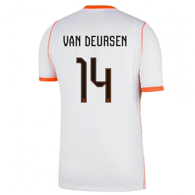 Danxen Mujer Camiseta Países Bajos Eva Van Deursen #14 Blanco Naranja 2ª Equipación 26-28 La Camisa