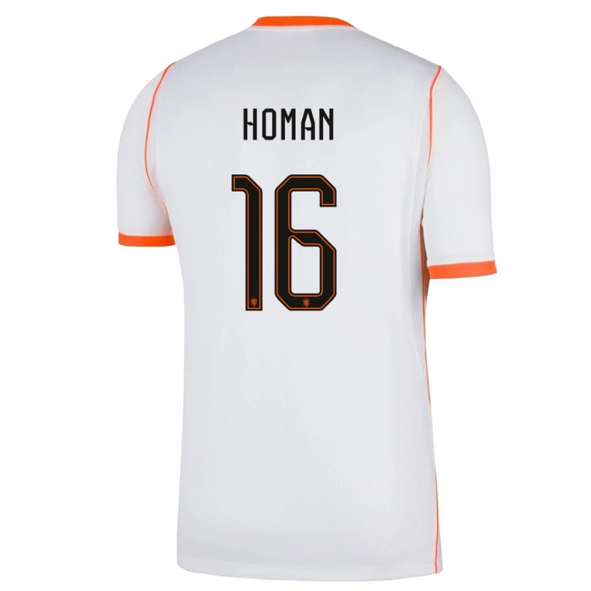 Danxen Mujer Camiseta Países Bajos Nick Homan #16 Blanco Naranja 2ª Equipación 26-28 La Camisa