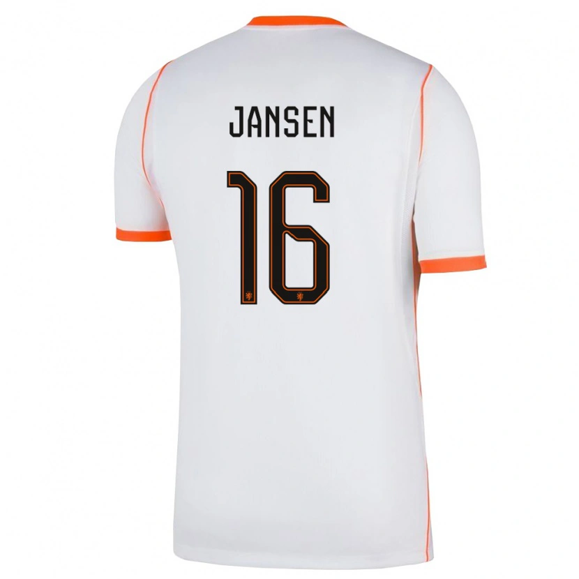 Danxen Mujer Camiseta Países Bajos Sem Jansen #16 Blanco Naranja 2ª Equipación 26-28 La Camisa