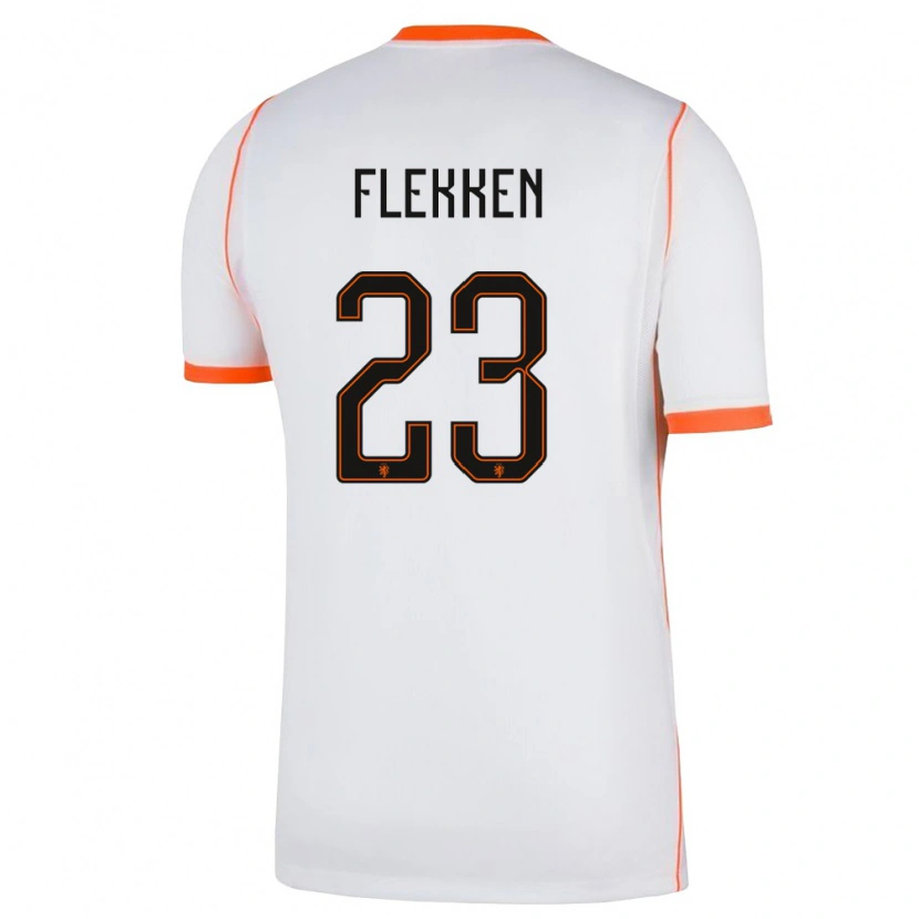 Danxen Mujer Camiseta Países Bajos Mark Flekken #23 Blanco Naranja 2ª Equipación 26-28 La Camisa