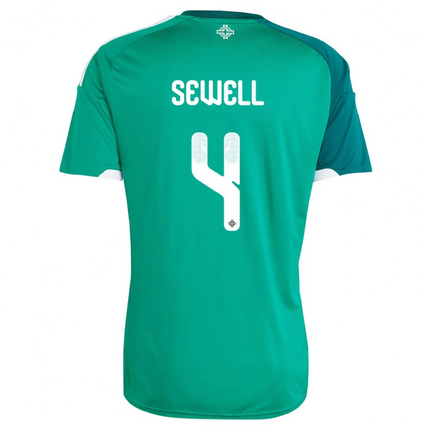 Danxen Niño Camiseta Irlanda Del Norte Broghan Sewell #4 Verde Blanco 1ª Equipación 26-28 La Camisa