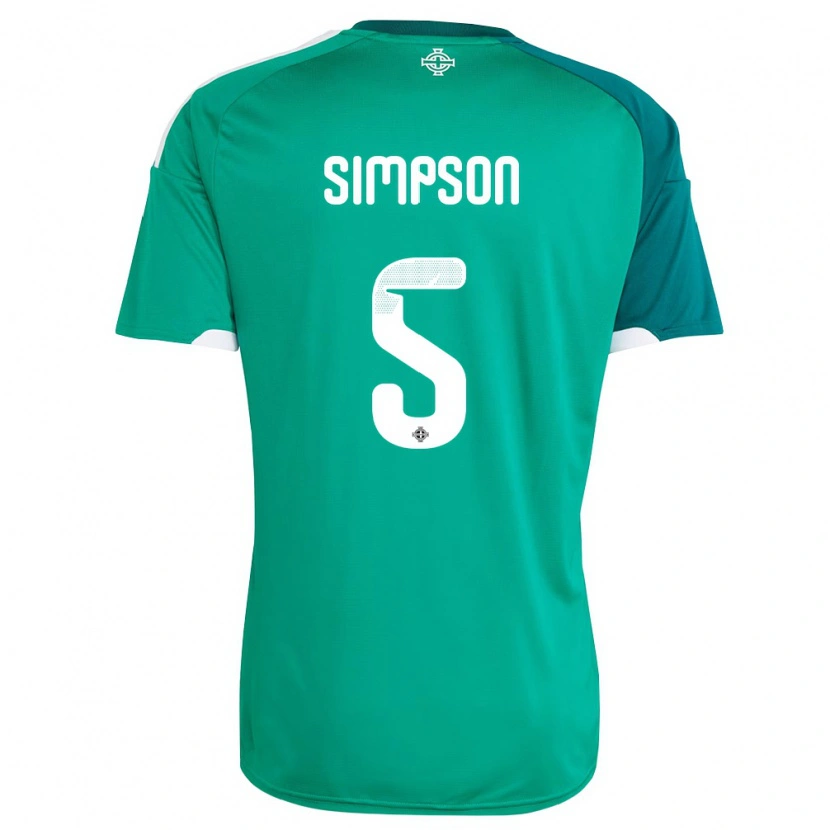 Danxen Niño Camiseta Irlanda Del Norte James Simpson #5 Verde Blanco 1ª Equipación 26-28 La Camisa
