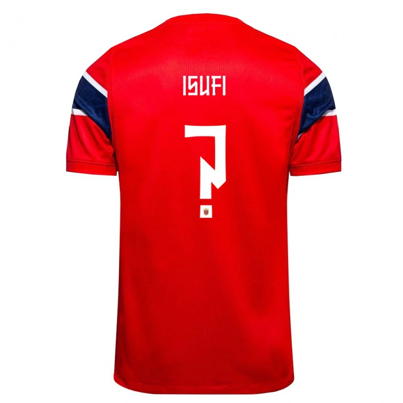 Danxen Niño Camiseta Noruega Eron Isufi #0 Rojo Marino Blanco 1ª Equipación 26-28 La Camisa