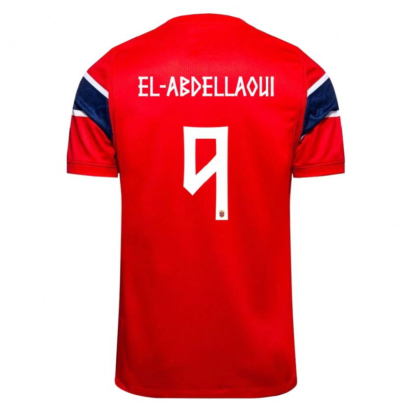 Danxen Niño Camiseta Noruega Jones El-Abdellaoui #9 Rojo Marino Blanco 1ª Equipación 26-28 La Camisa
