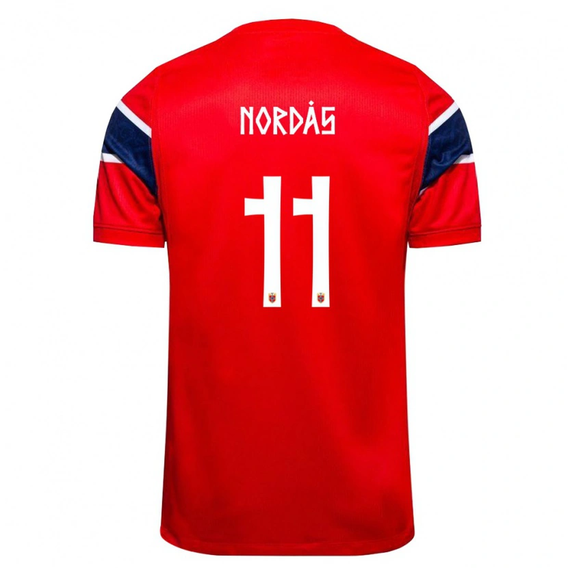 Danxen Niño Camiseta Noruega Lasse Nordås #11 Rojo Marino Blanco 1ª Equipación 26-28 La Camisa