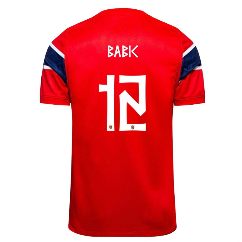 Danxen Niño Camiseta Noruega Lazar Babic #12 Rojo Marino Blanco 1ª Equipación 26-28 La Camisa