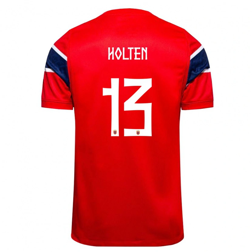Danxen Niño Camiseta Noruega Rasmus Holten #13 Rojo Marino Blanco 1ª Equipación 26-28 La Camisa